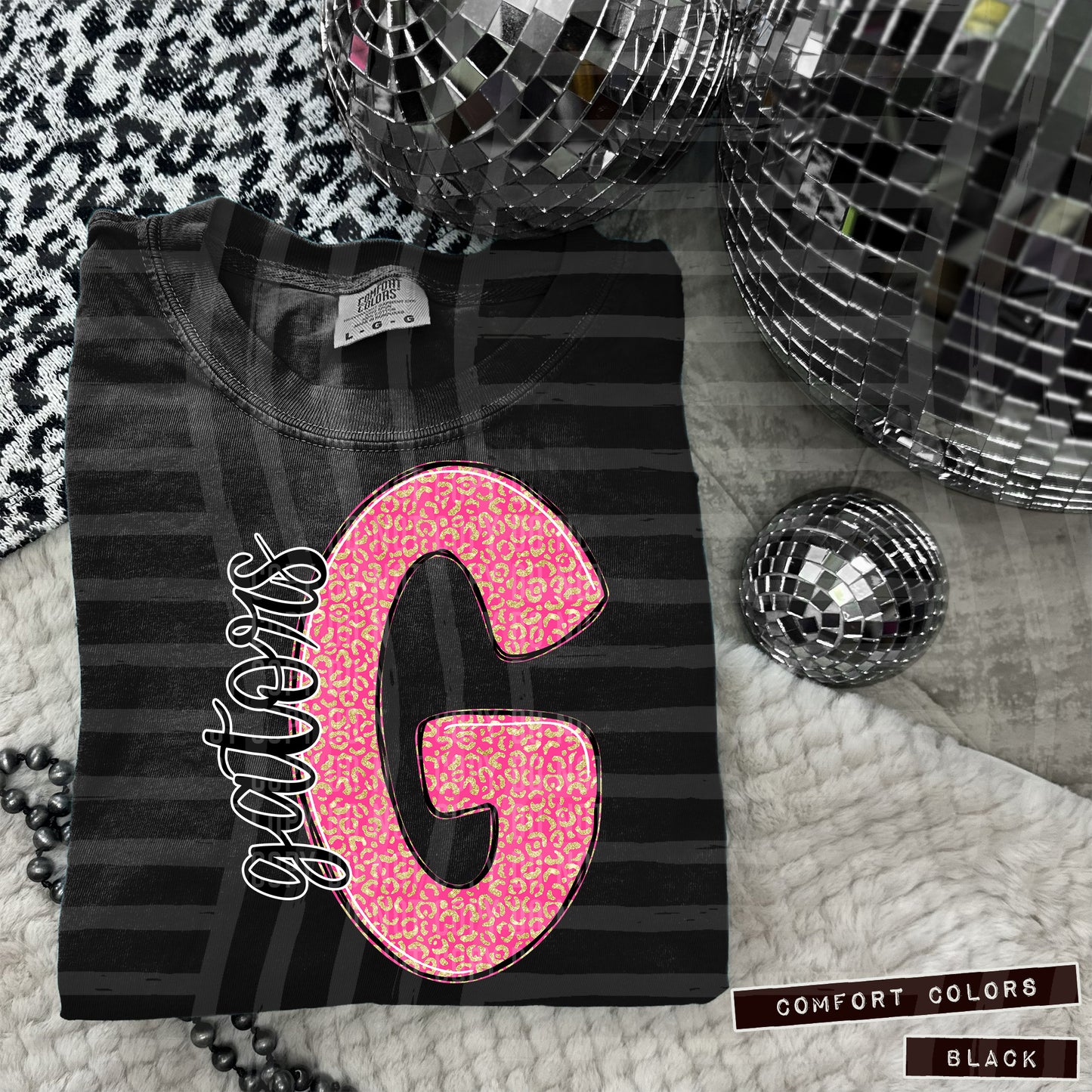 Pink Glitter Leopard Initial or word-CUSTOM: (ANY NAME, ANY MASCOT)-DTF&UV