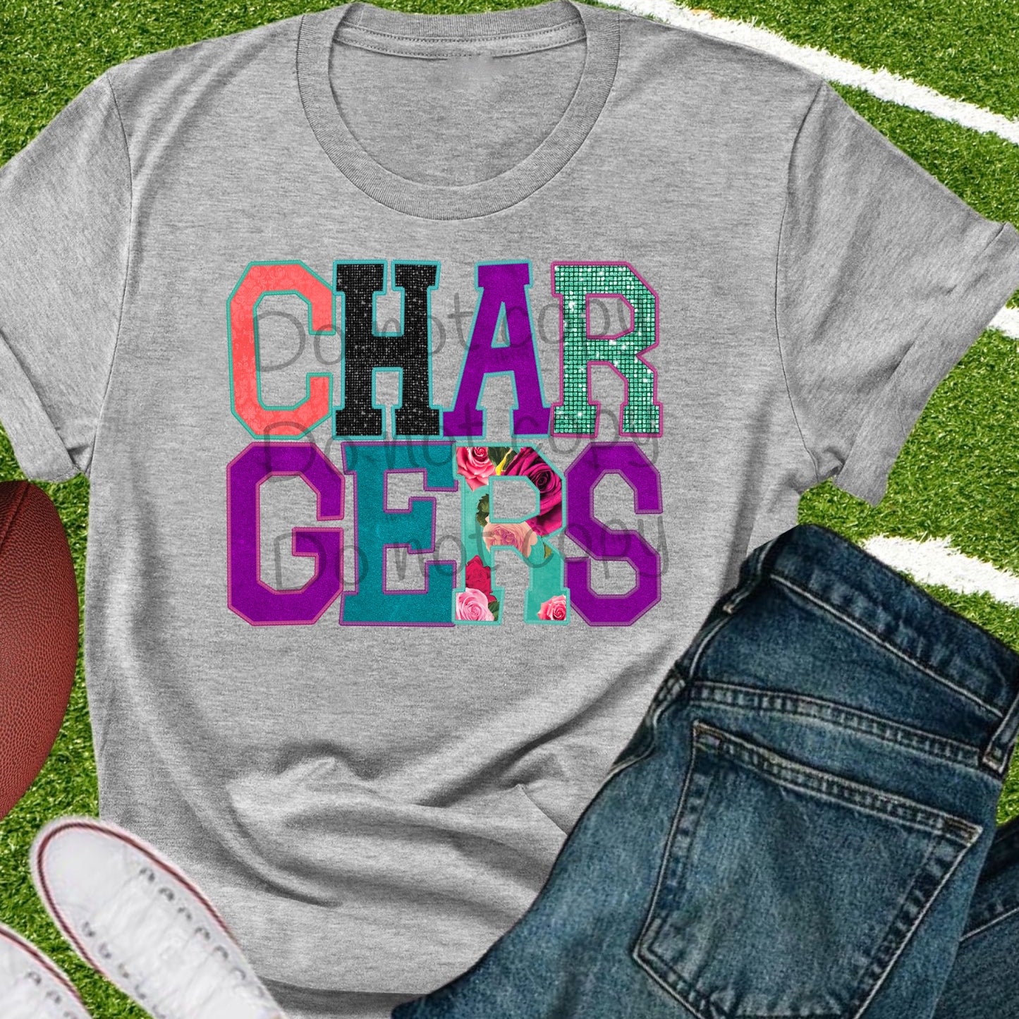 Chargers appliqué words-DTF