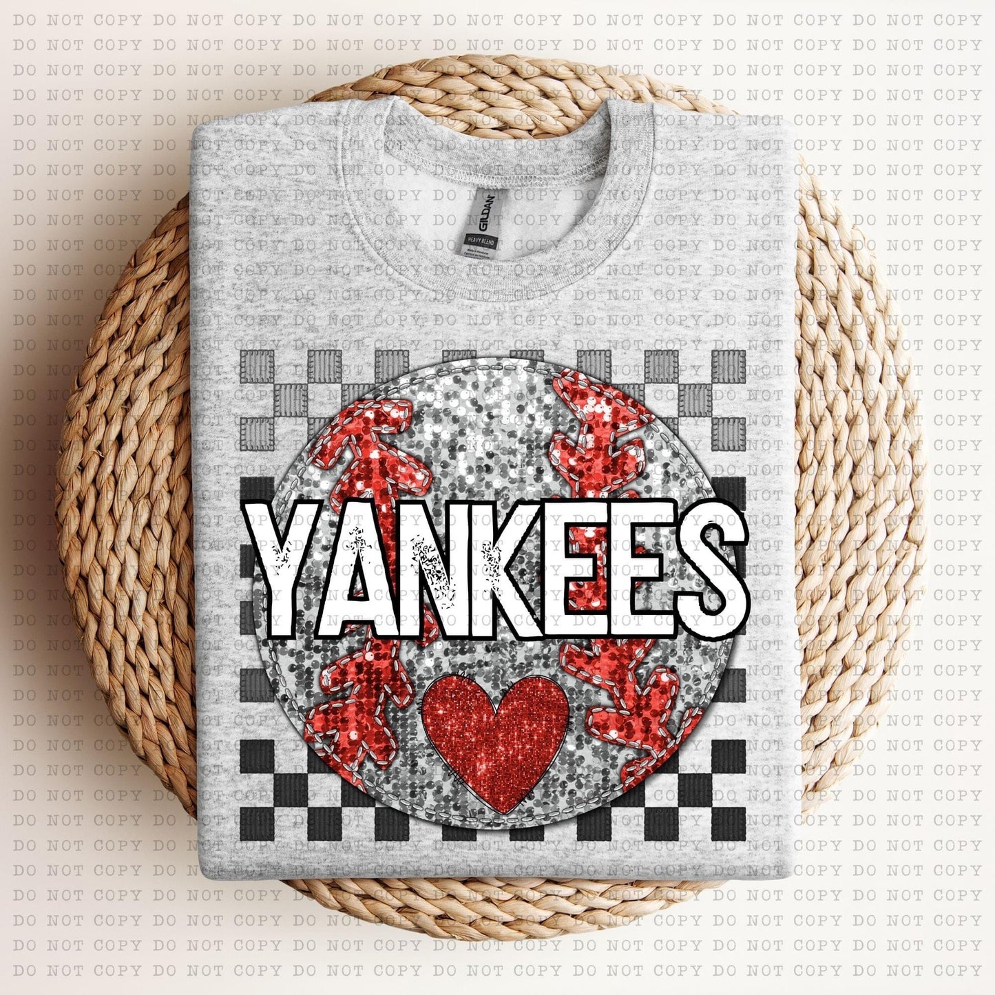 Baseball Mascots Faux Embroidery Checkered Sequins -DTF