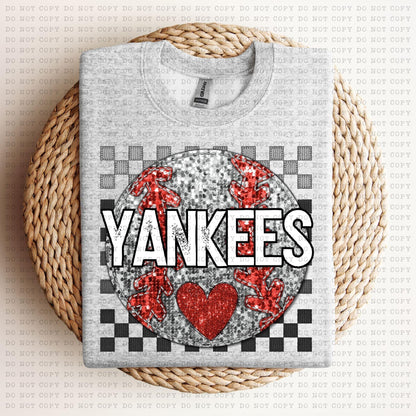 Baseball Mascots Faux Embroidery Checkered Sequins -DTF