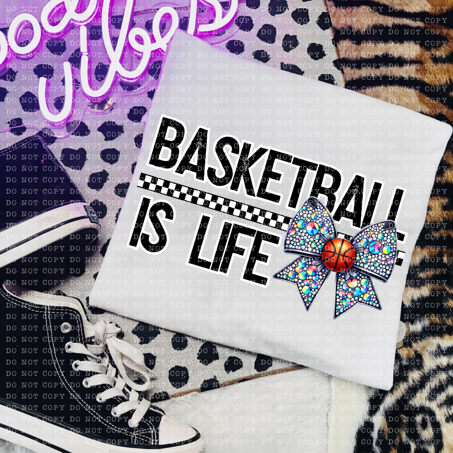 Basketball is life faux sequin bow-DTF