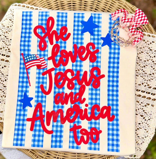 Red & Blue She loves Jesus and America Too-DTF&UV