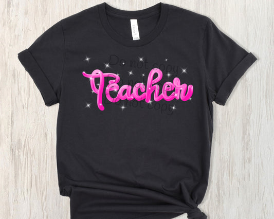 Teacher pink faux sparkle-DTF