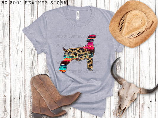 Faux Sequin Leopard And Serape Lamb In Stance - DTF