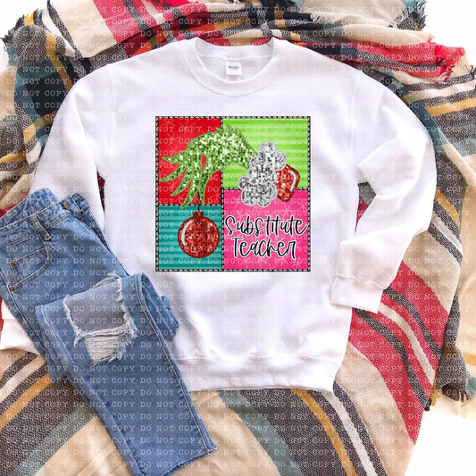 Substitute teacher Christmas square-DTF