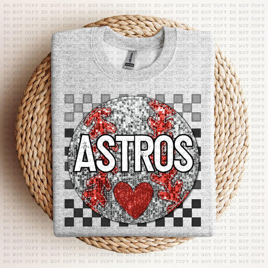 Baseball Mascots Faux Embroidery Checkered Sequins -DTF