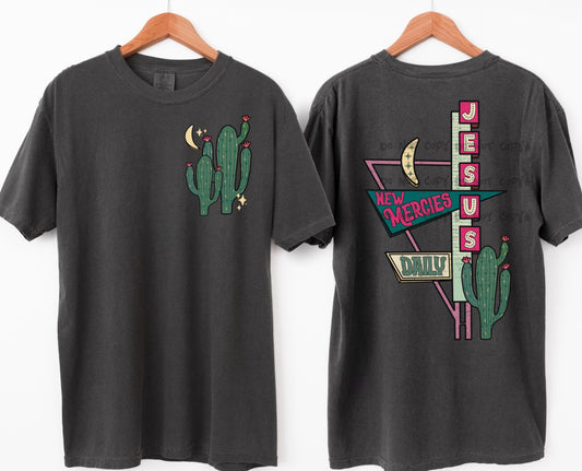 Jesus new mercies motel sign cactus (BACK)-DTF