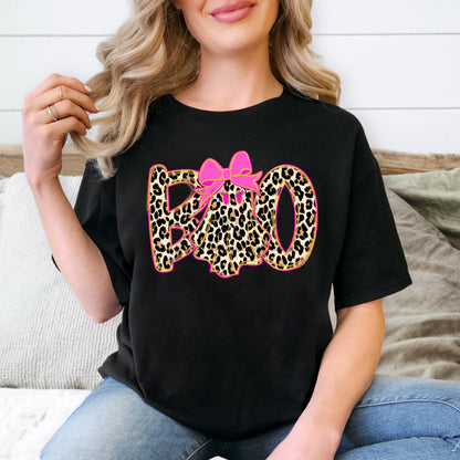 Boo leopard with pink bow -DTF&UV