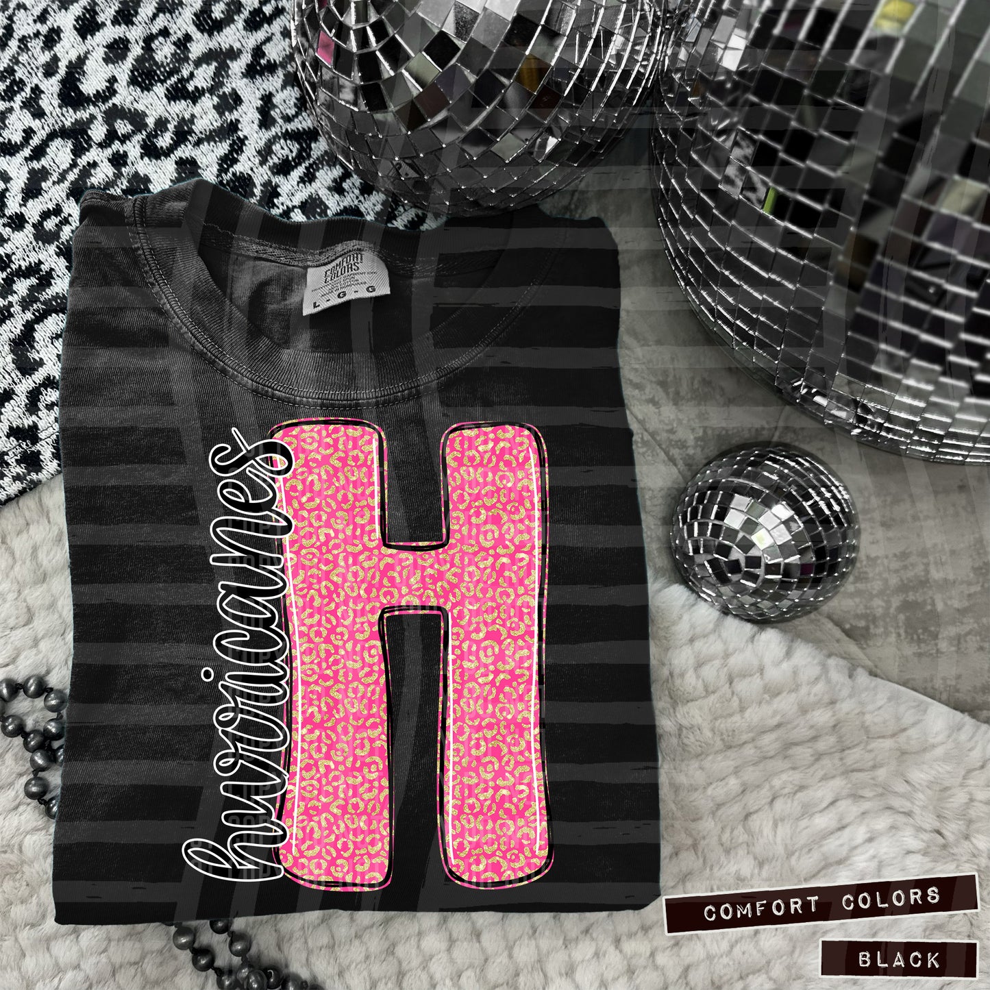 Pink Glitter Leopard Initial or word-CUSTOM: (ANY NAME, ANY MASCOT)-DTF&UV