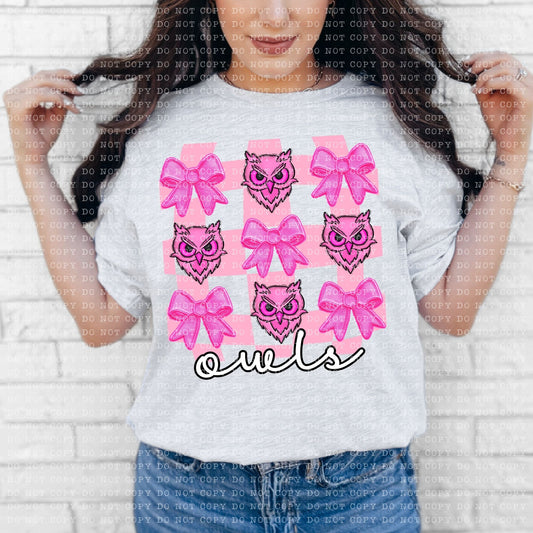Owls Coquette Checkered Faux Embroidery - DTF