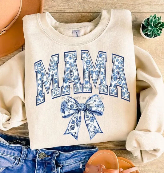 Mama blue floral bow-DTF