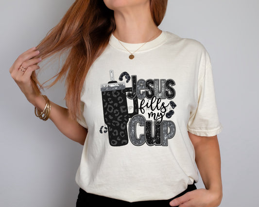 Jesus fills my Cup black and silver-DTF