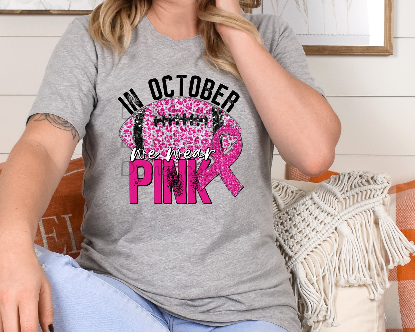 In October we wear pink football-DTF