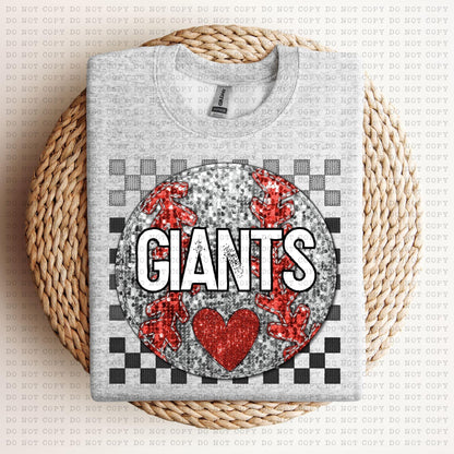 Baseball Mascots Faux Embroidery Checkered Sequins -DTF