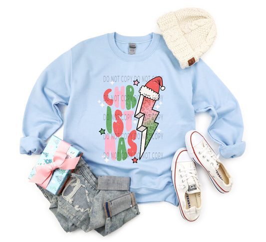 Christmas Leopard Bolt Santa Wht Stars- DTF
