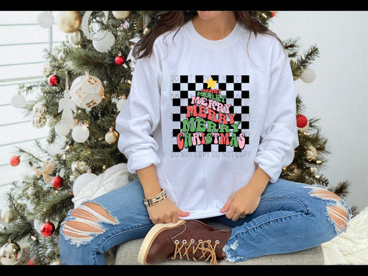 Merry Christmas Stacked Tree Checkered - DTF