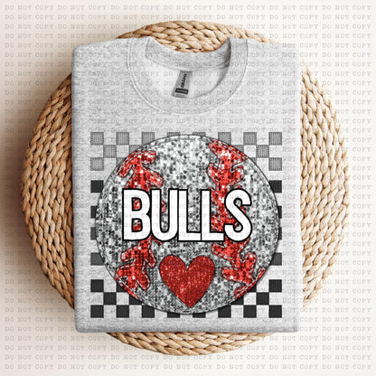 Baseball Mascots Faux Embroidery Checkered Sequins -DTF