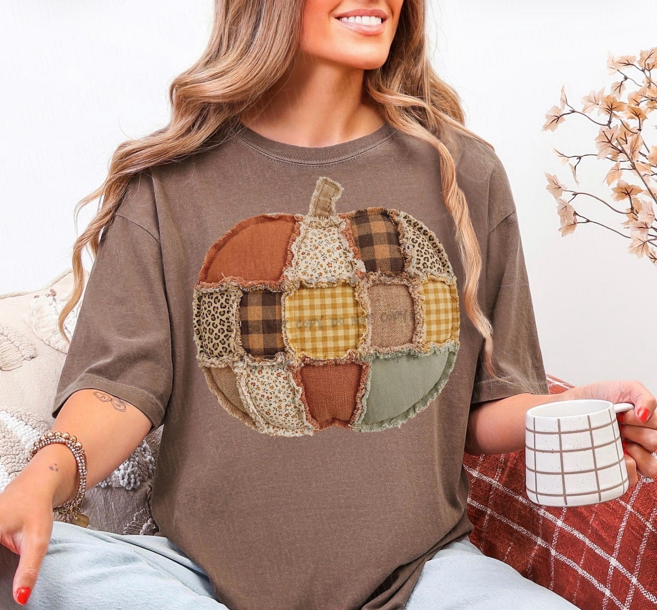 Faux quilt patch pumpkin- DTF&UV