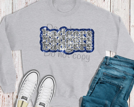 Badgers silver sequin stacked -DTF
