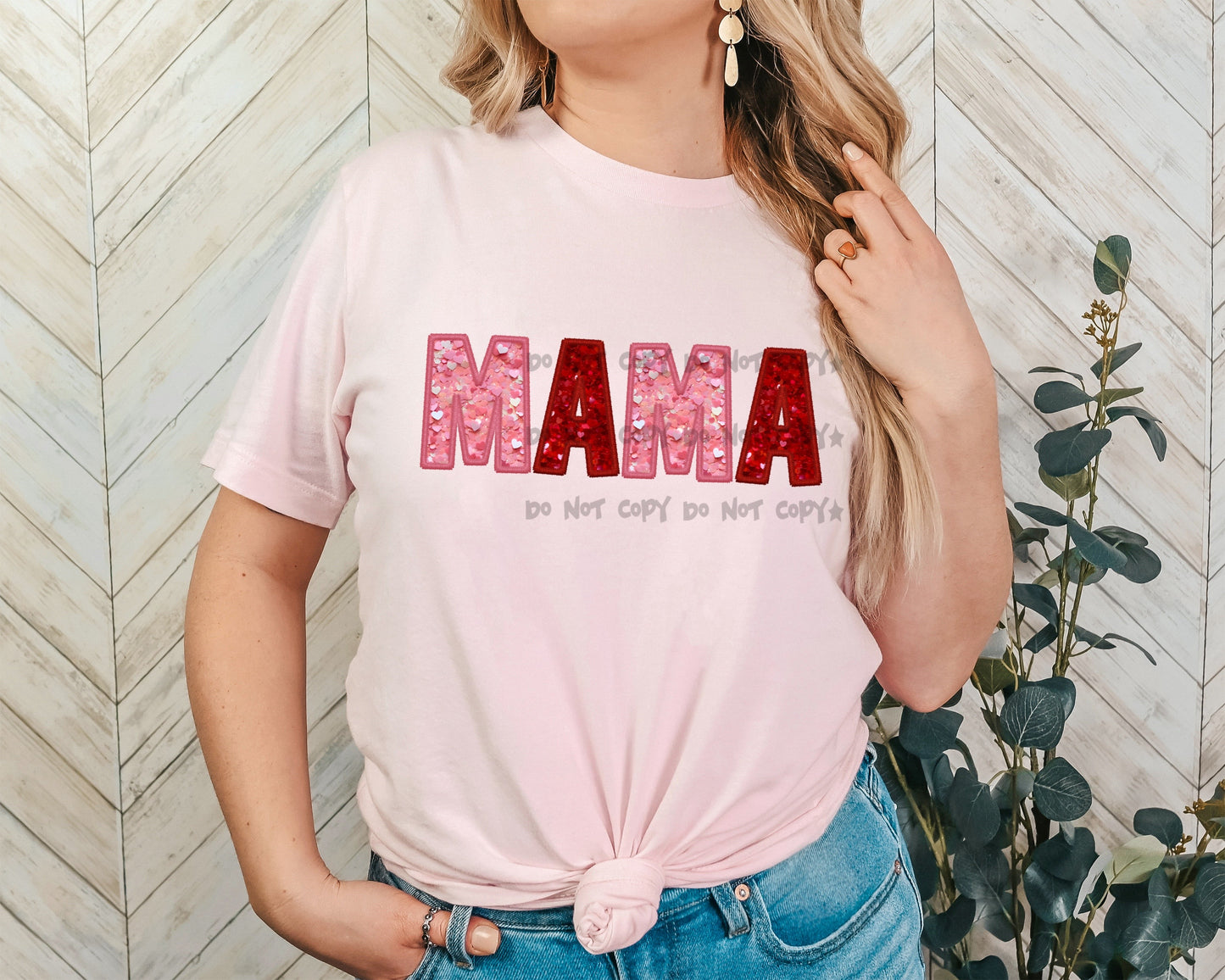 Mama red and pink faux sequin-DTF