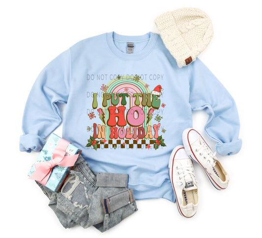 I Put The Ho In Holiday Retro Rainbow Checkered - DTF