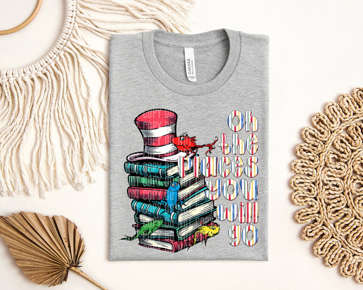 Oh the places you will go hat on books-DTF