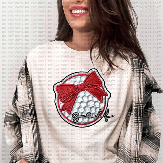 Golf Cursive With Faux Embroidery Coquette Bow - DTF