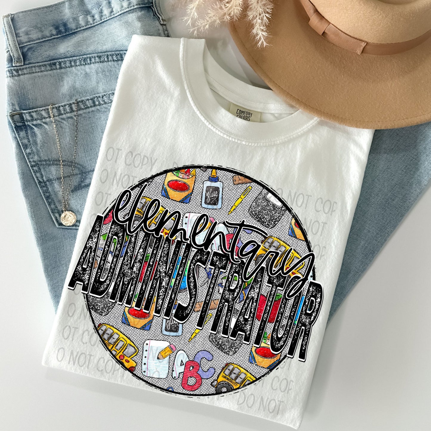 Elementary Administrator Distressed Circle With School Bus And Crayons - DTF