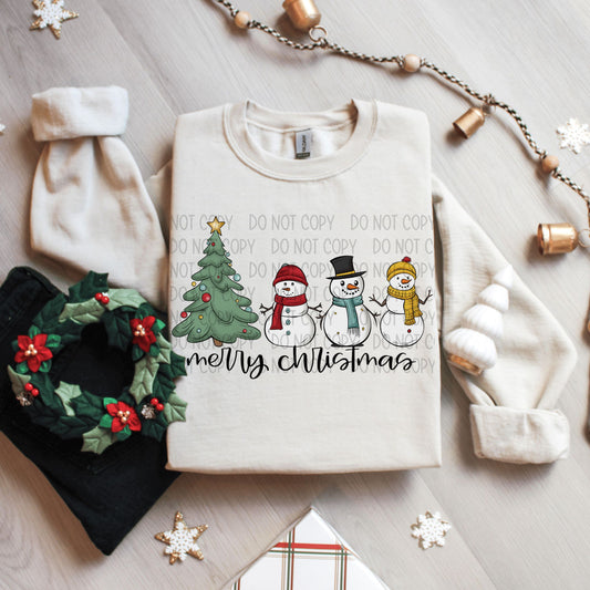 Merry Christmas Tree Snowmen-DTF