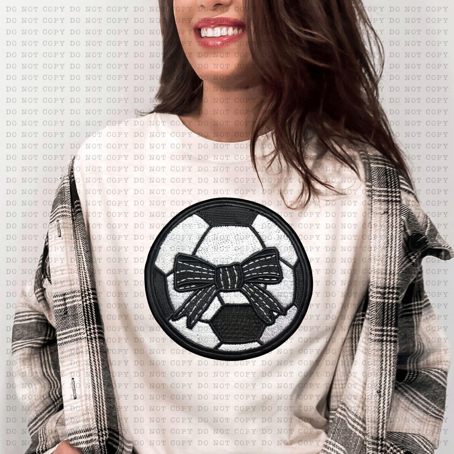 Soccer With Black Faux Embroidery Coquette Bow - DTF