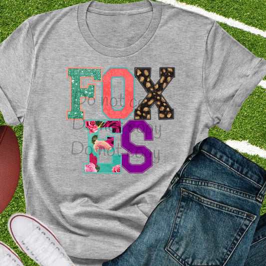 Foxes faux appliqué words-DTF