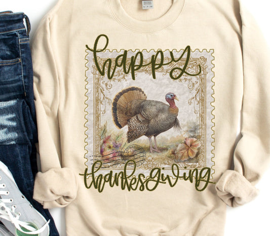 Happy Thanksgiving Vintage Postal Stamp -DTF&UV