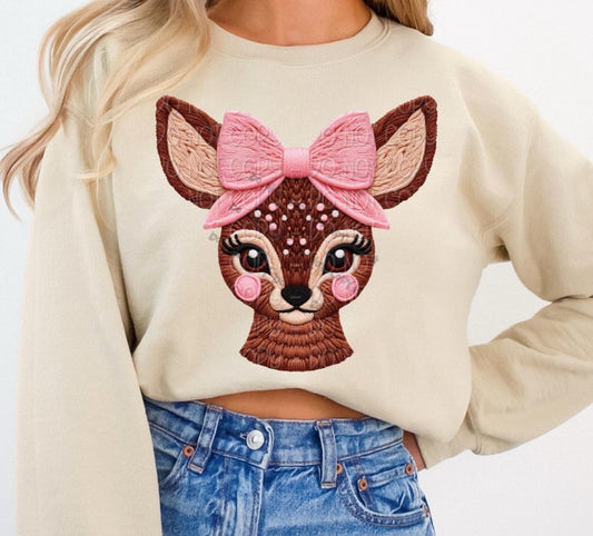 Deer pink bow eyes open-DTF DTF&UV