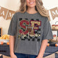 San Francisco Faux Embroidery Sequin With Heart Checkered  - DTF