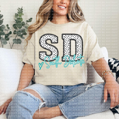 Polka Dotted Faux Embroidery States (ALL STATES)-DTF