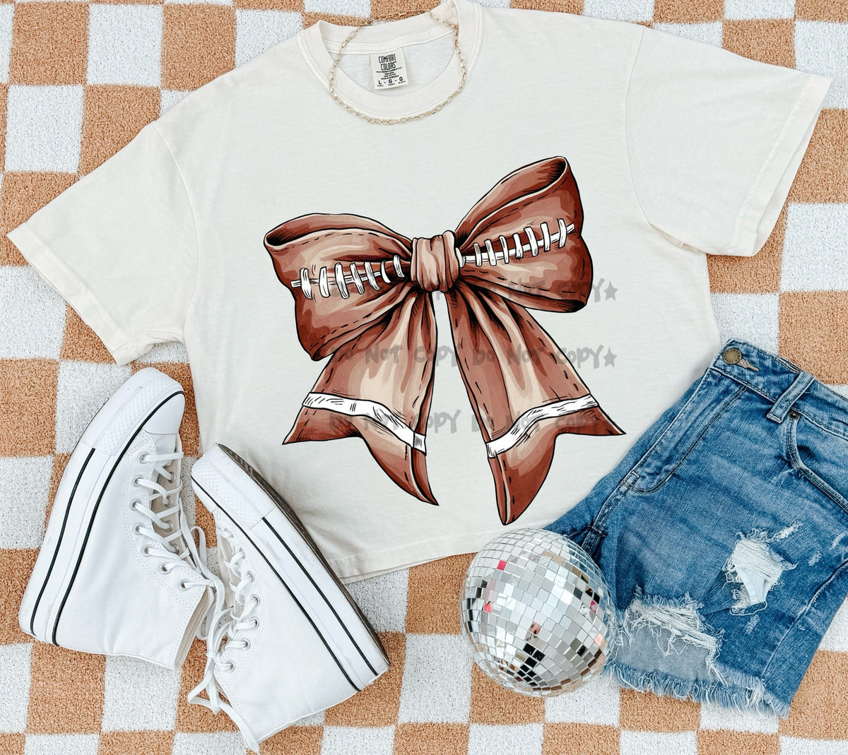 Football bow with stitches-DTF