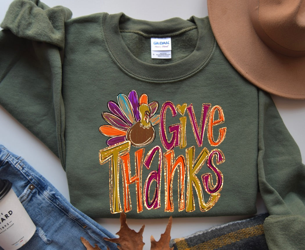 Give Thanks faux gold outline-DTF&UV