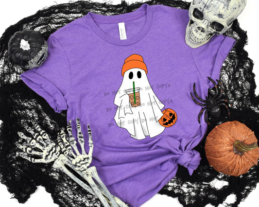 Ghost with coffee and pumpkin bucket-DTF