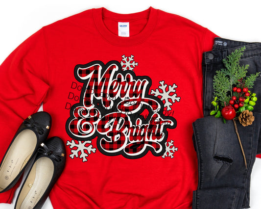 Merry and bright white outline -DTF