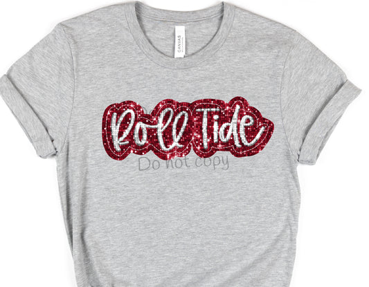 Roll tide red silver sequin-DTF