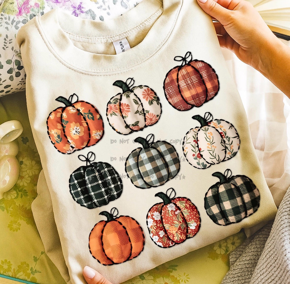 Faux stitched patterned pumpkins -DTF