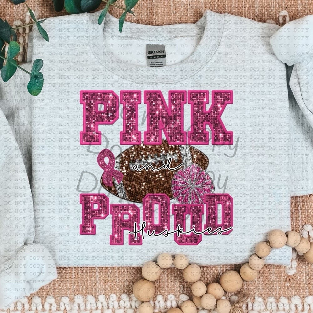 Pink and proud football Huskies-DTF