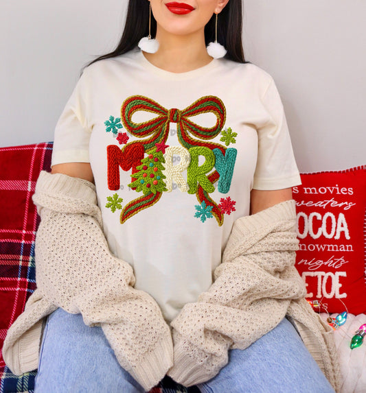 Merry faux yarn with Tree and Bow -DTF&UV