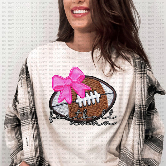 Football Nana With Faux Embroidery Coquette Bow - DTF