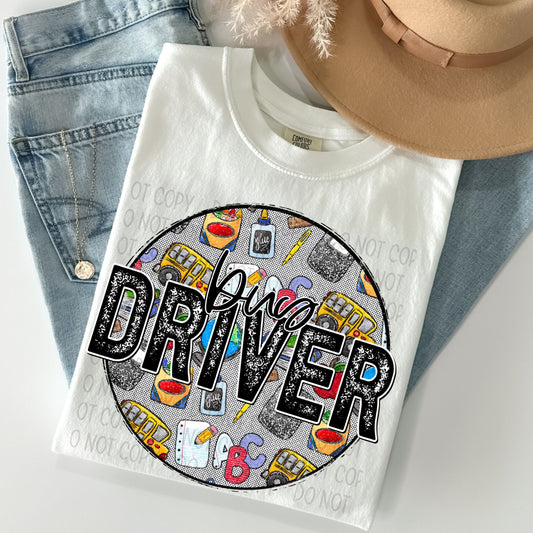 Bus Driver Distressed Circle With School Bus And Crayons - DTF