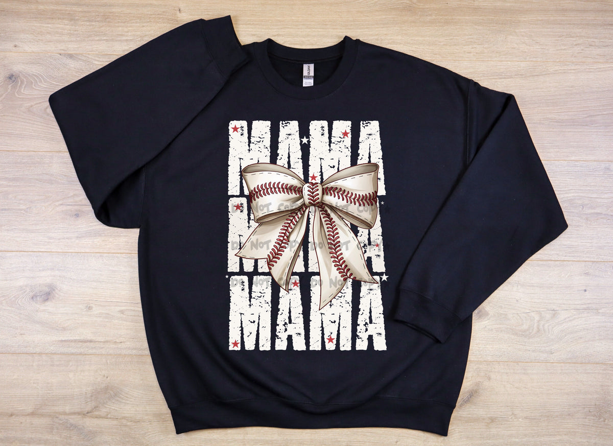 Mama white stacked baseball bow- DTF