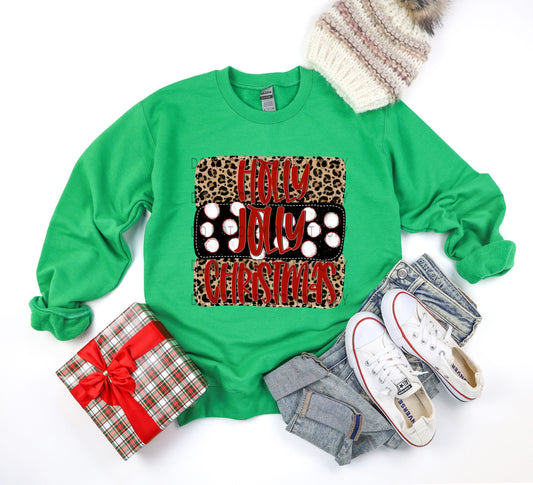 Holly Jolly Christmas Leopard With White Outline - DTF