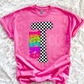 Neon Checkered Letter with Mascot Name (Dropdown)-DTF&UV