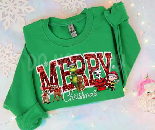 Merry Christmas Characters faux embroidery-DTF