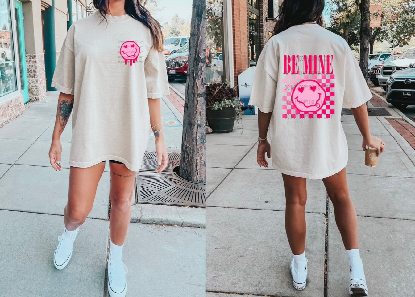 Be Mine Pink Checkered Pink Drip Smiley (FRONT ONLY) DTF